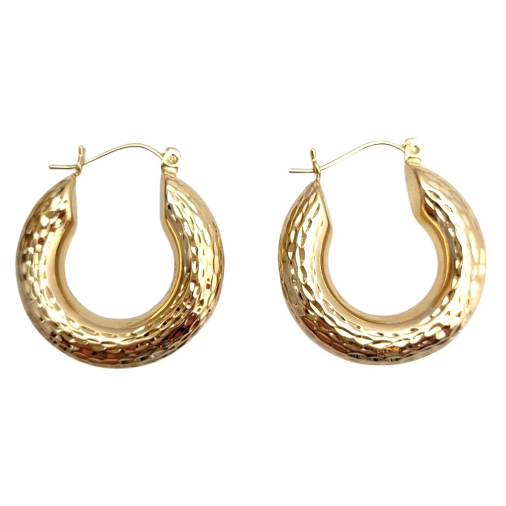 14K Yellow Gold Diamond Cut Hoop Earrings #21664